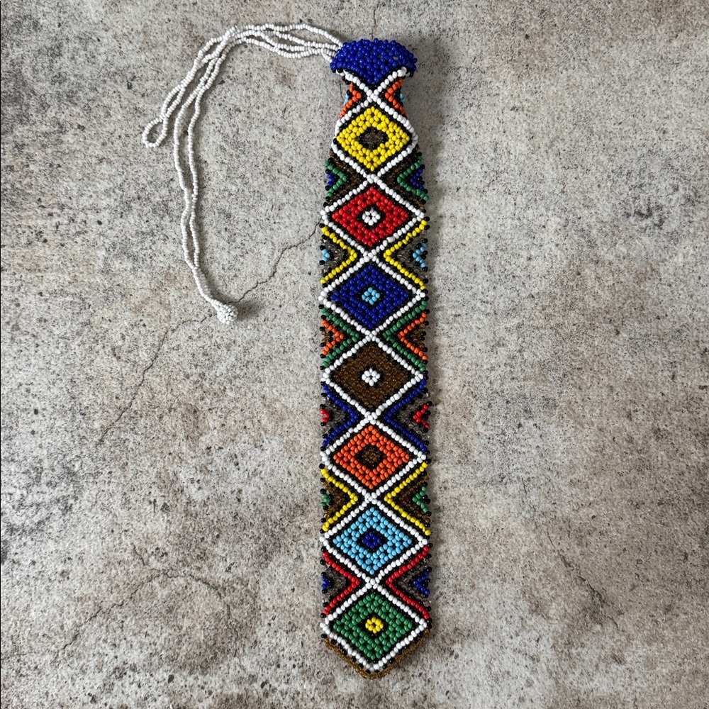 Handmade Beaded Necktie • Colorful Tribal Style Seed Bead Tie • Beadwork Tie